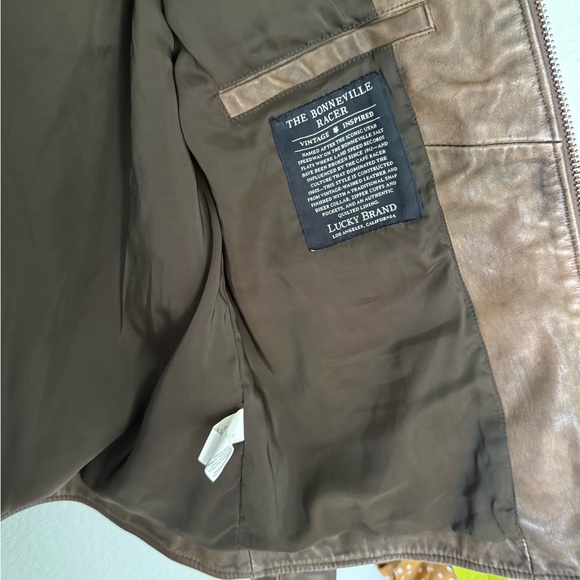 -sold- Lucky Brand Washed Leather Bonneville Jacket Moto Biker Distressed Size M - Picture 5 of 7